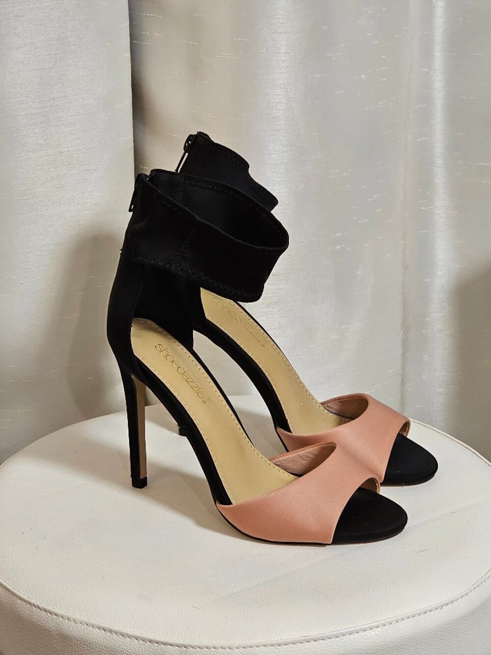 Blush Pink & Black Ankle Cuff Stiletto Heels